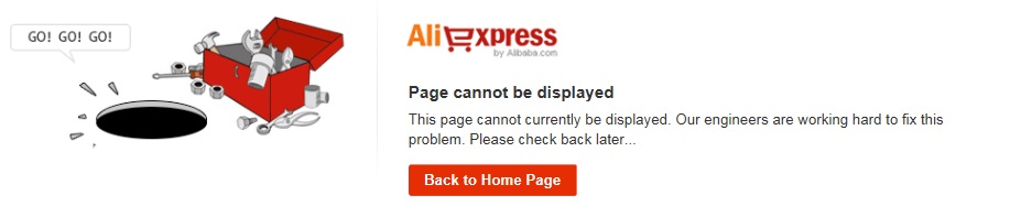 błąd strony z kuponami na Aliexpress
