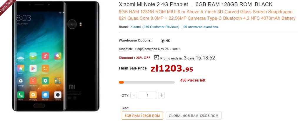 Najlepsze oferty z okazji Black Friday na Gearbest - Xiaomi Mi Note 2 4G Phablet