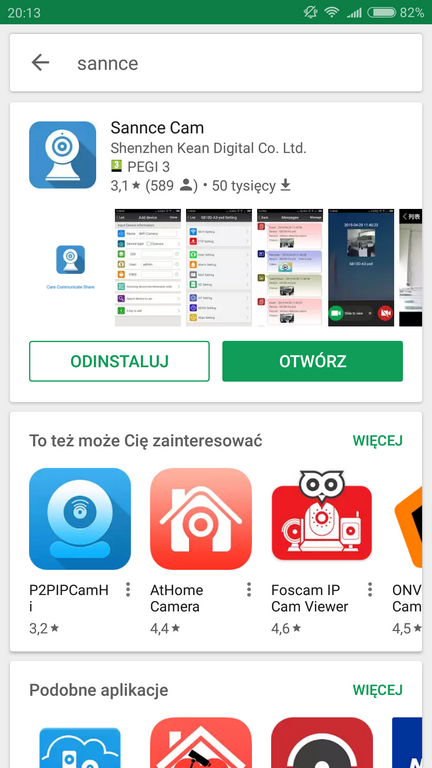 Sannce Cam App w wyszukiwaniu Google Play
