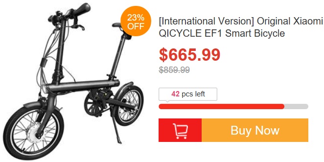AUG Sale - sierpniowa promocja geekbuying.com - rower elektryczny Xiaomi QICYCLE EF1