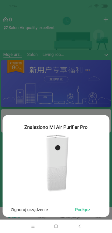Porównanie oczyszczaczy powietrza Xiaomi Air Purifier 2 vs Xiaomi Air Purifier 2s vs Xiaomi Air Purifier Pro - odnalezienie urządzenia w aplikacji Mi Home