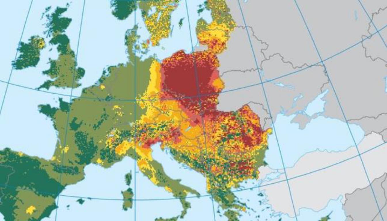 mapa zanieczyszczenia powietrza Europejskiej Agencji Środowiska