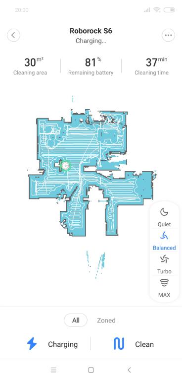 Roborock S6 - recenzja robota odkurzającego najnowszej generacji - mapa z trasą odkurzania w aplikacji Mi Home