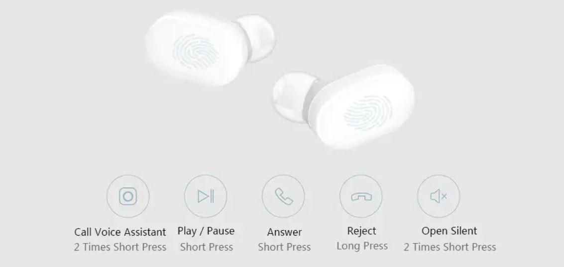 Słuchawki bluetooth Xiaomi AirDots - sterowanie dotykiem