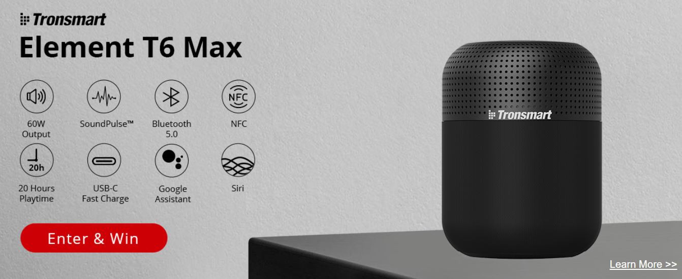 Promocja najnowszego głośnika Bluetooth Tronsmart Element T6 Max