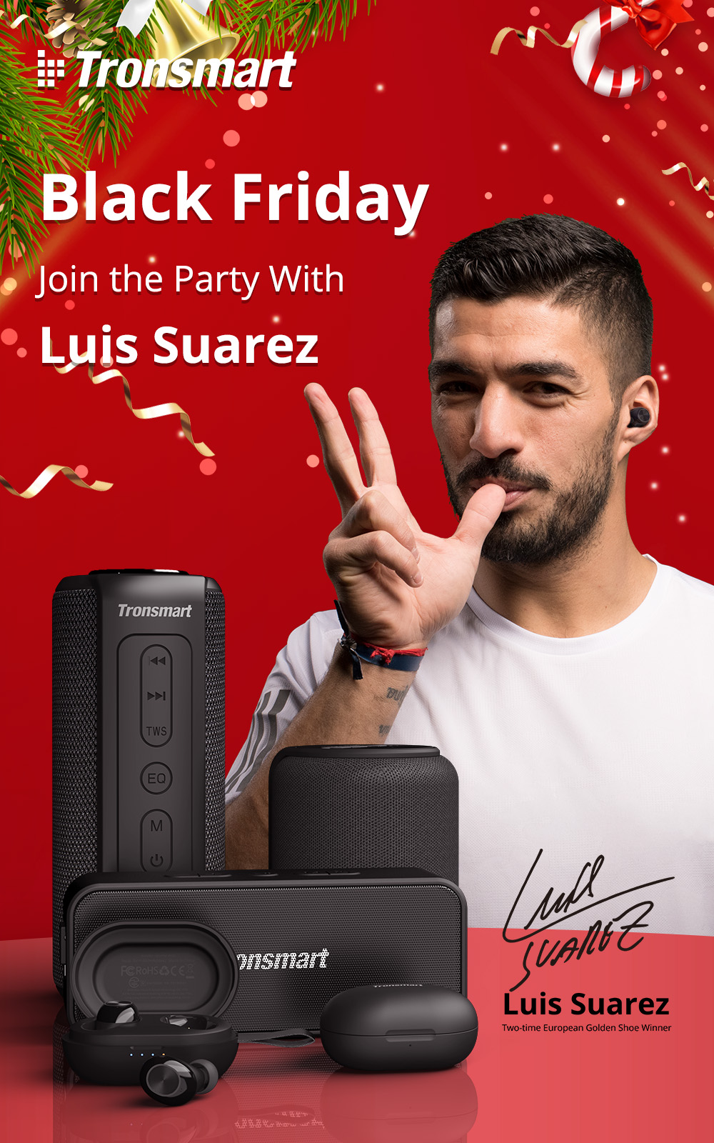 Wyprzedaż głośników i słuchawek Bluetooth na Geekbuying - Luis Suarez promuje Tronsmart