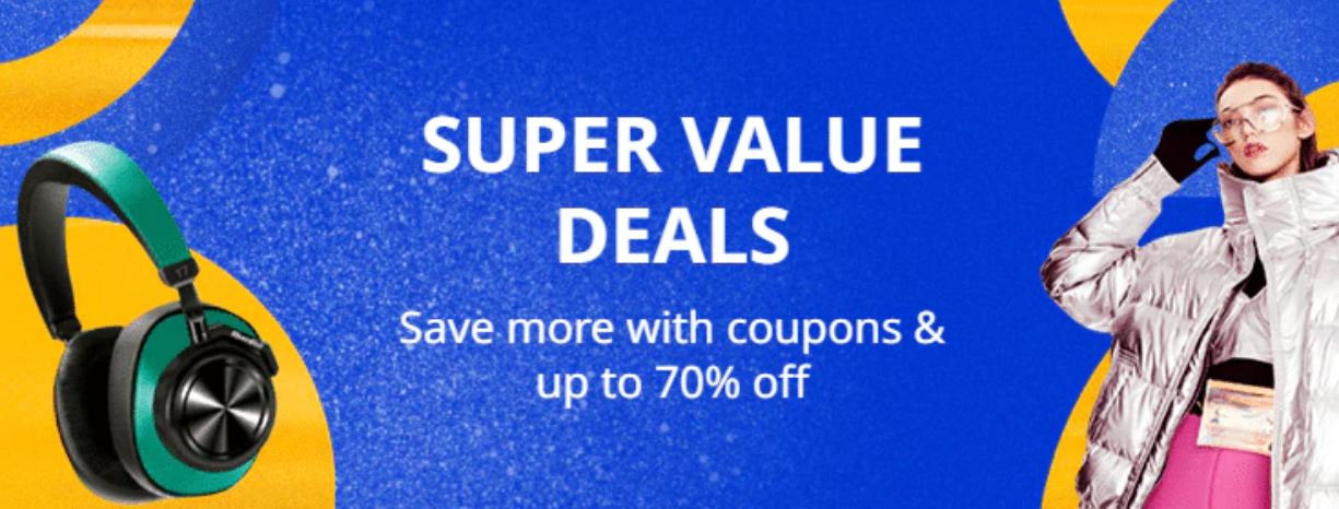 Pomysły na 2020 rok - logo promocji Aliexpress - oferty Super Value Deals z kuponami
