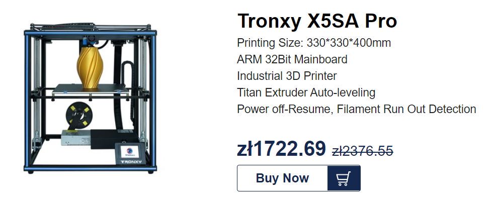Promocja drukarek 3D z geekbuying - kod rabatowy - Tronxy X5SA PRO