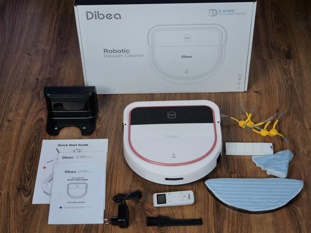 Dibea D500 PRO - recenzja taniego robota sprzątającego z mopowaniem - zestaw