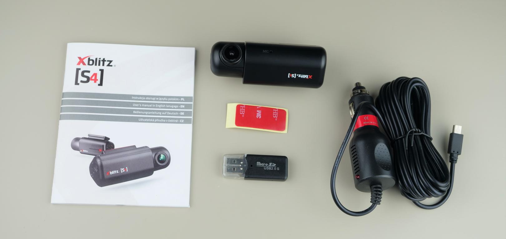 Xblitz S4 - recenzja mini kamery samochodowej - zawartość pudełka
