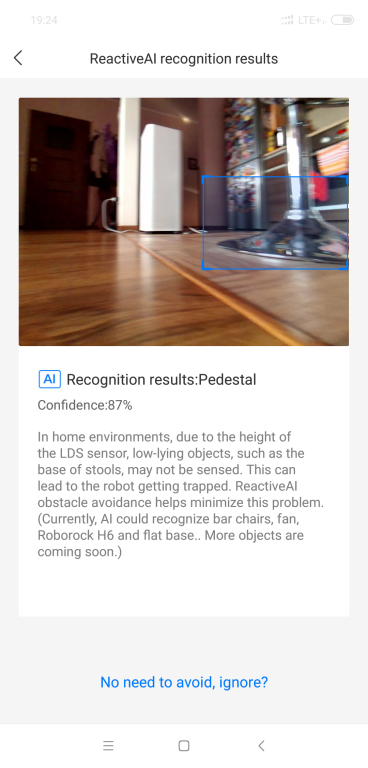 Roborock S6 maxV - recenzja robota sprzątającego z inteligentnym rozpoznawaniem przeszkód - zdjęcie z kamery w aplikacji