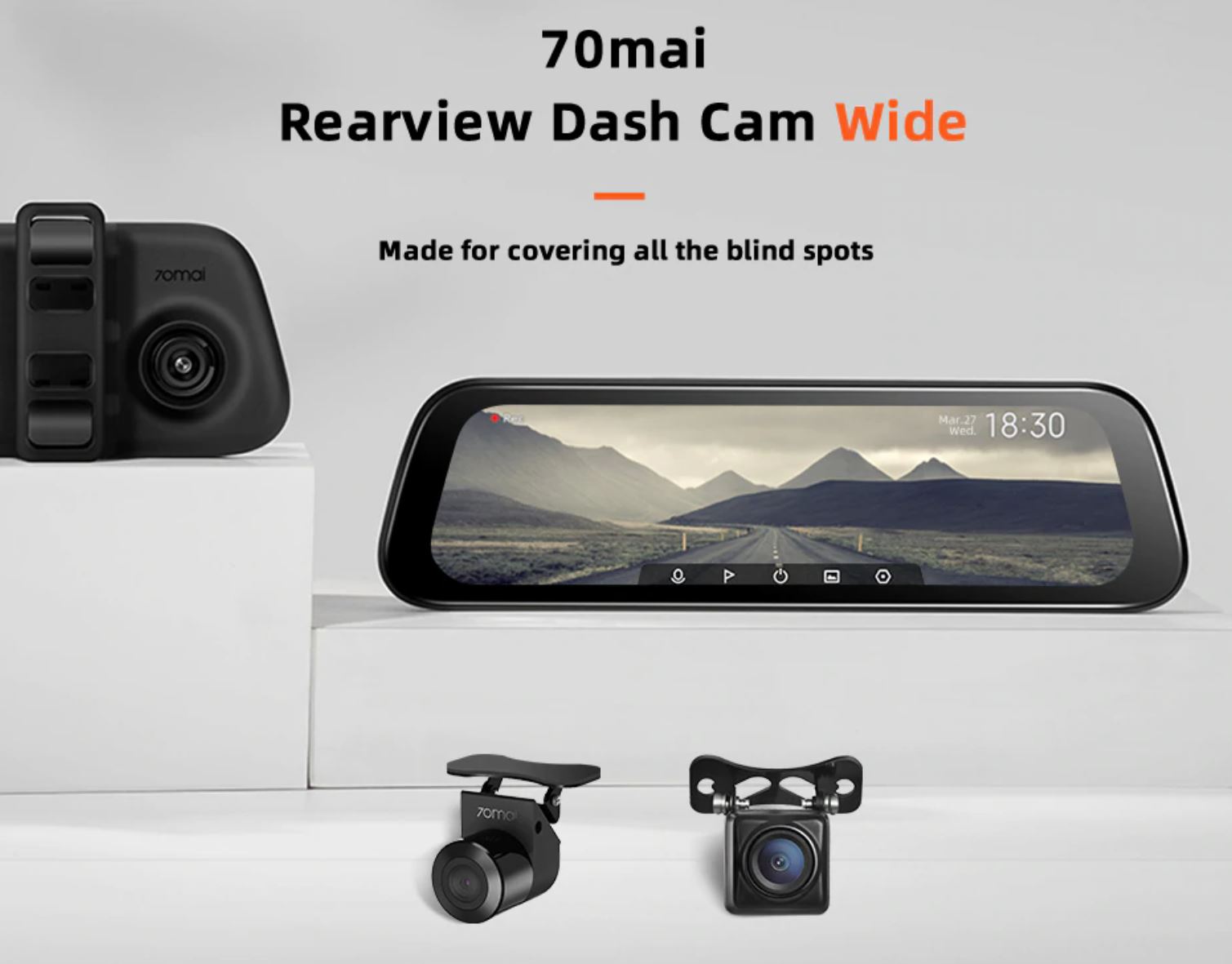 Kamery samochodowe z Aliexpress - najlepsze okazje - 70mai Rearview Dash Cam Wide
