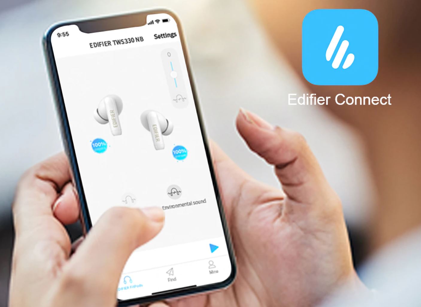 Słuchawki Bluetooth Edifier TWS330 NB - Edifier Connect - łącznośc poprzez smartfona