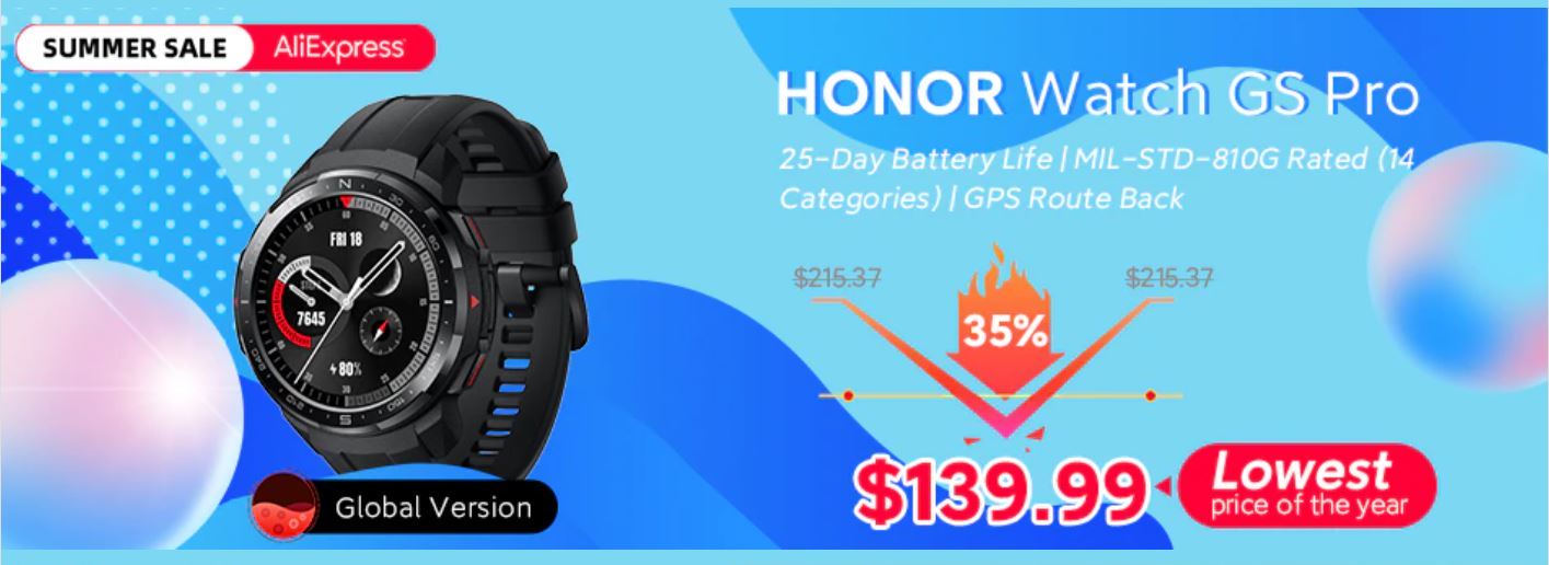 Obłędne oferty w Letnie Wyprzedaży Aliexpress Smartwatch HONOR Watch GS Pro