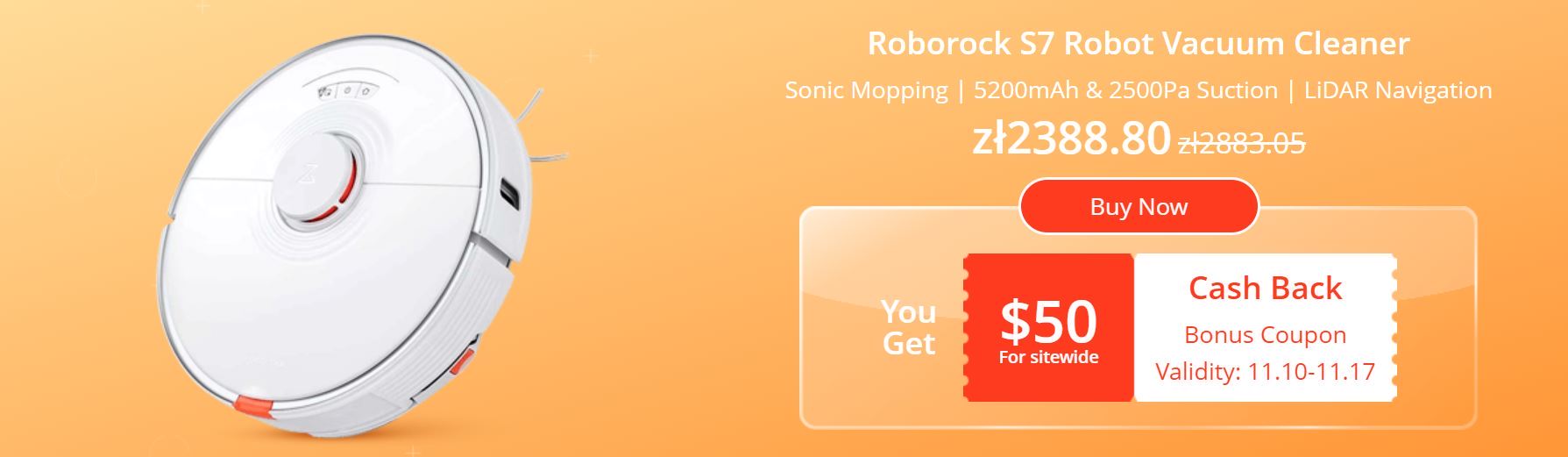 Bonus o wartości $100 w geekbuying - Roborock S7