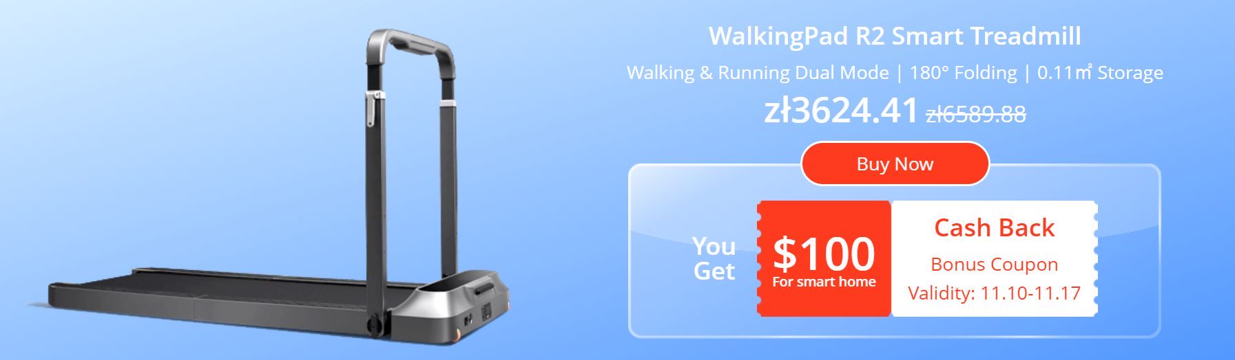 Bonus o wartości $100 w geekbuying - bieżnia WalkingPad R2