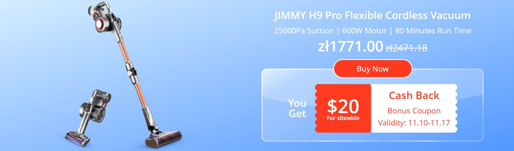 Bonus o wartości $100 w geekbuying - odkurzacz Jimmy H9 pro