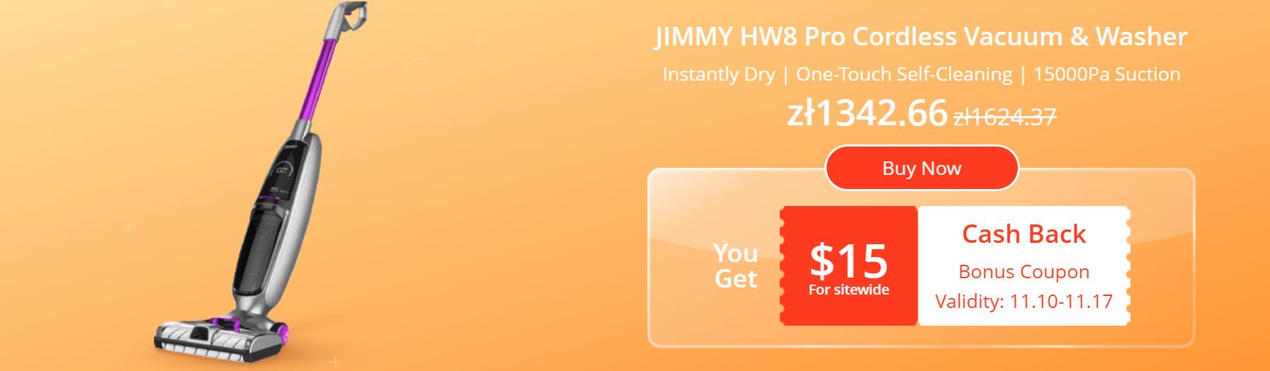 Bonus o wartości $100 w geekbuying - odkurzacz Jimmy HW8 Pro