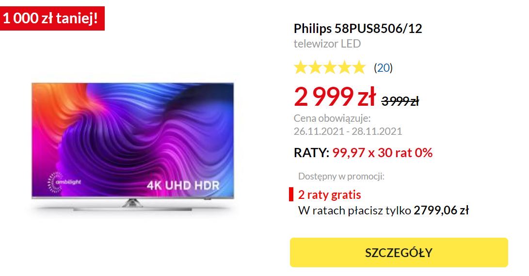 telewizor Philips Ambilight 1000 zł taniej