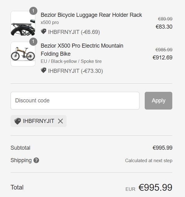 Bezior X500 Pro - elektryczny rower górski - kod rabatowy - zestaw z bagażnikiem